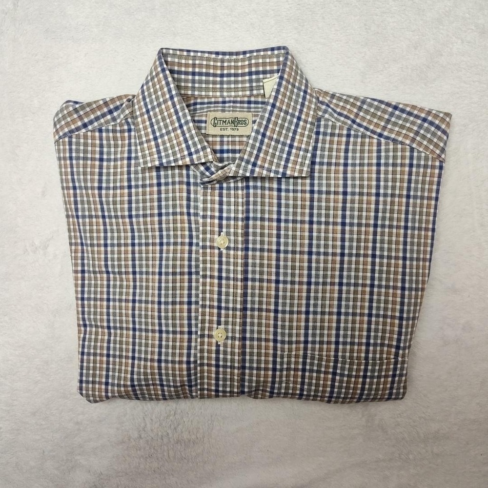 Gitman Bros. Shirt Mens M Brown Check Long Sleeve Button Up Point Collar USA